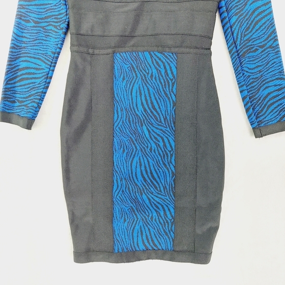Wow Gold Label Blue & Black Zebra V Neck Bodycon Dress 183 - Picture 2 of 8